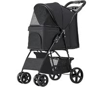 Lightweight Pet Stroller for Small Medium Dogs& Cats Pet Dog Cat Stroller Folding Pet Travel Pram Cart Cat Carriage Pushchair with Cup Holder (Color : Black)