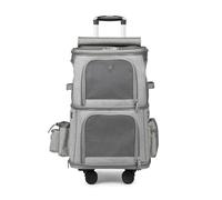 Lightweight Pet Stroller Pet Trolley Box, Portable Double-Layer Large-Capacity Luggage, Dog and Cat Breathable Cart for Dogs/Cat On The Trip (Color : Gris)