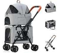 Lightweight Pet Strollers for Dogs and Cats 4 Wheel Dog Pram Pet Stroller Double Pet Stroller Pushchair Great for Twin Or Multiple Breathable Travel Carrier