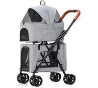 Lightweight Pet Strollers for Dogs and Cats Double Dog Pram Pet Stroller 4 Wheel Pet Stroller Pushchair Breathable Travel Carrier Gray