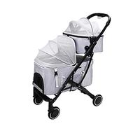Lightweight Pet Strollers for Dogs and Cats Double-Layer Pet Stroller Cat Dog Pram Detachable Two-Layer Pushchair Great for Twin or Multiple Breathable (Blue) (Grey)