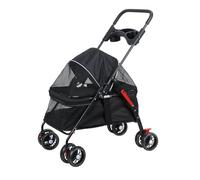 Lightweight Pet Travel Stroller, Foldable 4 Wheel Cat Dog Pushchair with Adjustable Canopy, Storage Basket, Cup Holder, Breathable Mesh Puppy Trolley Black