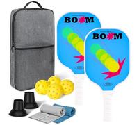 Lightweight Pickleball Paddles Set of 2, Graphite Fiberglass Infused Pickleball Set, 4 Pickleball Balls, 2 Cooling Towels& Bag, Premium Pickleball Rackets for Beginners & Pros (D)