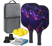 Lightweight Pickleball Paddles Set of 2, Graphite Fiberglass Infused Pickleball Set, 4 Pickleball Balls, 2 Cooling Towels& Bag, Premium Pickleball Rackets for Beginners & Pros (M)