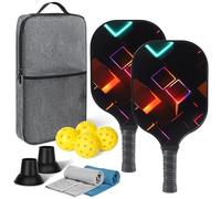 Lightweight Pickleball Paddles Set of 2, Graphite Fiberglass Infused Pickleball Set, 4 Pickleball Balls, 2 Cooling Towels& Bag, Premium Pickleball Rackets for Beginners & Pros (C)