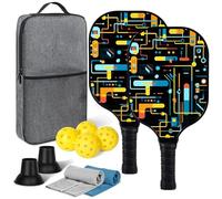Lightweight Pickleball Paddles Set of 2, Graphite Fiberglass Infused Pickleball Set, 4 Pickleball Balls, 2 Cooling Towels& Bag, Premium Pickleball Rackets for Beginners & Pros (I)