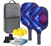 Lightweight Pickleball Paddles Set of 2, Graphite Fiberglass Infused Pickleball Set, 4 Pickleball Balls, 2 Cooling Towels& Bag, Premium Pickleball Rackets for Beginners & Pros (L)