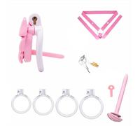 Lightweight Plastic Bow Tie Chastity Cage for Man Penis Exercise Flat Chastity Device with 4 Rings & Invisible Lock Negative CB Lock with Catheter Auxiliary Belt Sissy Negative Cover Sex Toys
