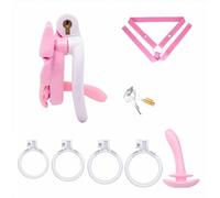 Lightweight Plastic Bow Tie Chastity Cage for Man Penis Exercise Flat Chastity Device with 4 Rings & Invisible Lock Negative CB Lock with Catheter Auxiliary Belt Sissy Negative Cover Sex Toys