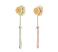 Lightweight Plastic Long Handle Shower Brush with Stiff and Soft Bristles Double Sided Bath Brush Body Exfoliator Men and Women Quick-Drying(Green+Pale red)