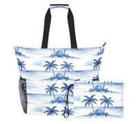 Lightweight Polyester Travel Shoulder Bag With Separate Storage pouching | EVA Lined Wet Item Pocket Multi Pocket Beach Purse Daily Shopping Hibiscus Coconut