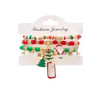 Lightweight Polymer Clay Beads and Pearl Beads Bracelet with Festive Santa Claus Elk Pendants Handcrafted Alloy for Everyday Use (A)