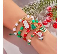 Lightweight Polymer Clay Beads Bracelet with Pearl Accents and Handcrafted Santa Claus Elk Pendants Unisex Style for Everyday Use (A)