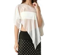 Lightweight Ponchos for Women Loose Solid Boat Neck Irregular Coverup Tops Mesh Off Shoulder See Through Shrug (White, M)