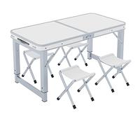 Lightweight Portable Aluminum Folding Table & Stool Set Adjustable Camping Bench for Outdoor & Indoor Use Easy Carry Handle - Ideal for Beach Picnics Travel - Grey