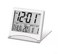 Lightweight Portable Digital Alarm Clock with Large LCD Display, Temperature Monitor, Silent Operation, and Eight Alarm Sound Choices for Travel