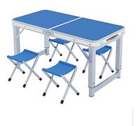 Lightweight Portable Folding Table & Stool Set - Adjustable Aluminum Picnic Table for Camping Outdoor & Indoor Use Carry Handle - Perfect for Beach Office and Travel (Blue Bench Size)
