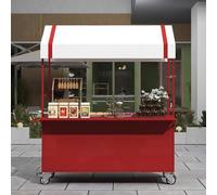 Lightweight Portable Food Cart with Sunshade Canopy63in Red Market Stall Display for Street Food Events & Outdoor MarketsIdeal Food Vendor Solution