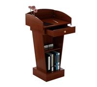 Lightweight Portable Lectern with Spacious Drawer, 2-Layer Open Storage, Wooden Podium Stand for Laptop, Modern Standing Desk for Presentations and Public Speaking