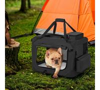 Feandrea Foldable Pet Carrier Bag, Portable Dog Travel Crate, Soft Sided Dog Cat Pet Travel Carrier Large Dog Crate for Car with Breathable Mesh and Storage Pockets, 60 x 42 x 42 cm, Black PDC60H