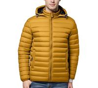 Lightweight Puffer Jacket Men's Quilted Windproof Hooded Jacket, Thick Thermal Down Zip Winter Coat with Removable Puff Outdoor Transition Tops for Everyday (Yellow, M)