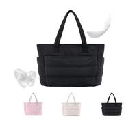 Lightweight Puffy Tote Bag, Puffy Tote Bag with Compartments Large Capacity Quilted Bags Weekender for Yoga Fitness (Black)