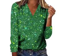 Lightweight Pullover Women's Glitter Boho Print Long Sleeve Tunic Top Crew Neck Sweatshirt Trendy Pullover Blouses Women's Clothing Women's T Shirts Summer Rhinestone, Green, L