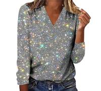 Lightweight Pullover Women's Glitter Boho Print Long Sleeve Tunic Top Crew Neck Sweatshirt Trendy Pullover Blouses Women's Clothing Women's T Shirts Summer Rhinestone, gray, M