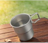 Lightweight Pure Titanium Camping Mug with Foldable Handle - Durable Portable Stackable Water Cup for Hiking, Backpacking & Outdoor Adventures