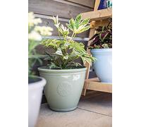 Lightweight Recycled Plastic Garden Pot Planter with Drainage Holes | UV Resistant & Frostproof | Kelkay Traditonal Collection Eden Emblem Small Pot (Green)