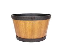 Lightweight Recycled Plastic Garden Pot Planter with Drainage Holes | UV Resistant & Frostproof | Oban Whiskey Country Barrel (Small Light Oak)