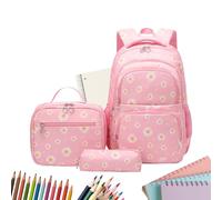 Lightweight School Backpack, Cute Elementary School Bag Set, 16 Inch Travel Backpack with Lunch Bags, Durable Polyester Student Backpack, School Bag for with Pattern, Pink, Se référer au descriptif