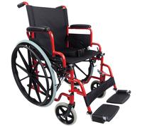 Lightweight Self Propelled Steel Transit Wheelchair - Foldable Design - Red