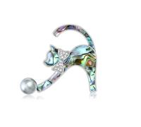 Lightweight Shell Pearls And Crystals Cats Pin With Secure Clasp Fashion Jewelry Accessory For Casual Or Formal Attire Stylish Outfit Enhancer