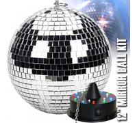 Lightweight Silver Mirror Disco Party DJ Ball 300mm 12" Mirrorball Inc LED Motor