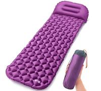 Lightweight Sleeping Mat With Pillow, Ultra Light Inflatable Camping Pad, Outdoor Hiking Backpacking Festival Air Mattress, Waterproof TPU, 190cm x 56cm x 5.5cm, 520g (Purple)