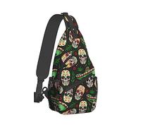 Lightweight Sling Shoulder Backpack, Adjustable Compatible with Mexican Hat Twigs Flowers Day Dead Sugar Skulls Gym Bags, Large Capacity Chest Cross Body Bag Daypack, Outdoor Multipurpose Bag