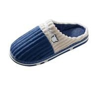Lightweight Slippers Men's Summer Warm Slippers Men Spring and Winter Indoor Non-Slip Warm Plush Stitching Simple Cotton Slippers, navy, 9 UK