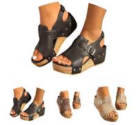 Lightweight Slippers Women's Summer Sandals with Wedge Heel Women's Platform Sandals Slingback Beach Sandals Platform Mother's Day Espadrilles Elegant Women's Sandals Orthopaedic Summer Sandals, black