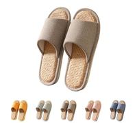 Lightweight Slippers Women's Summer Slippers with Footbed Cosy Linen Slippers for Indoor Use Breathable and Comfortable Slippers Slides Home Slippers Indoor Slippers, coffee, 10 UK