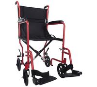 Lightweight Steel Compact Attendant Propelled Transit Wheelchair - Red