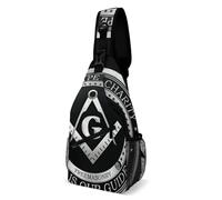 Lightweight Strap Daypack Masonic Faith Hope And Charity Freemason Logo Black Crossbody Bag Retractable Side Pocket Shoulder Pack For Gym, Running, Camping