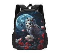 Lightweight Students Bookbag Owl Among Flowers at Night Print Knapsack Large Capacity Rucksack for Travel, School, Work, 42X32X14Cm