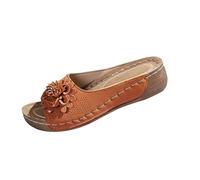 Lightweight Summer Shoes, Women's Slip-On Safety Flat Shoes, Open Marriage Mules, Wide Feet, Beach Shoes, Flower Decoration, Casual Shoes, Stylish and Beautiful Slippers, Plain Women's Shoes, brown, 8