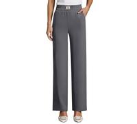 Lightweight Summer Trousers Perfect Drape High Rise Pull-On Stretch Pants Breathable for Senior Women Petite/Regular/Tall Summer Beach Lounge Trousers, Grey, M