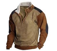 Lightweight Sweater Men Quarter Zipped Jumper Men Sweatshirt Waffle Ribbed Shirt Hoodie Men Stylish Golf Hiking Tops Polyester Polo Neck Thin Knitted Shirt Spring Patchwork Lapel Tops Brown