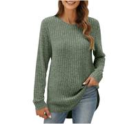 Lightweight Sweaters for Womens Oversize Comfy Sweater Women Ribbed Kittned Jumper Crew Neck Long Sleeve Shirts Tunic Tops Ladies Jumper Fall Fashion Going Out Tshirts Clothes Workwear Green