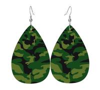 Lightweight Teardrop Earrings Army Green Camouflage Leather Dangle Drop Earrings Jewellery Gift For Women