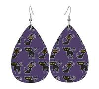 Lightweight Teardrop Earrings Black Cat Wizard Hat Leather Dangle Drop Earrings Jewellery Gift For Women