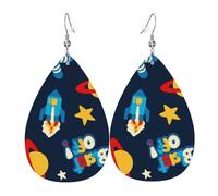Lightweight Teardrop Earrings Cartoon Rocket Astronaut Leather Dangle Drop Earrings Jewellery Gift For Women